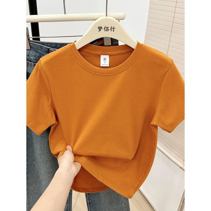 Women Plus Size Solid Color Positive-Shoulder Short Sleeve T-Shirt Summer Casual Commuter Top