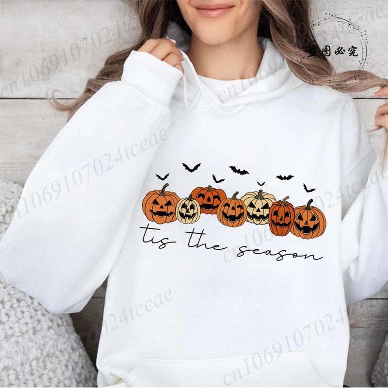 Boo Boo Crew Ghost Prints Halloween Hoodies Women Winter Fleece Warm Hoodies Crewneck Loose Pullovers Casual Soft Sweatshirts