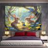 Bunnies and Birds In Enchanted Forest Pattern Wall Hanging Tapestry Decorative Tapestry Home Decor for Bedroom and Living Room