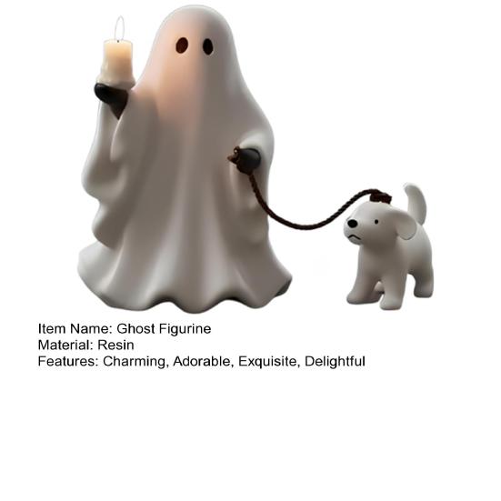 Ghost Pup Candle Holder Cute White Ghost Walking Dog Candlestick Resin Tabletop Figurine for Halloween Home Shelf Desk Decor