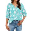 Women’s Floral Print Cotton Linen Shirt with Henley Button Neckline and Three Quarter Sleeves Casual Loose Fit Blouse Top