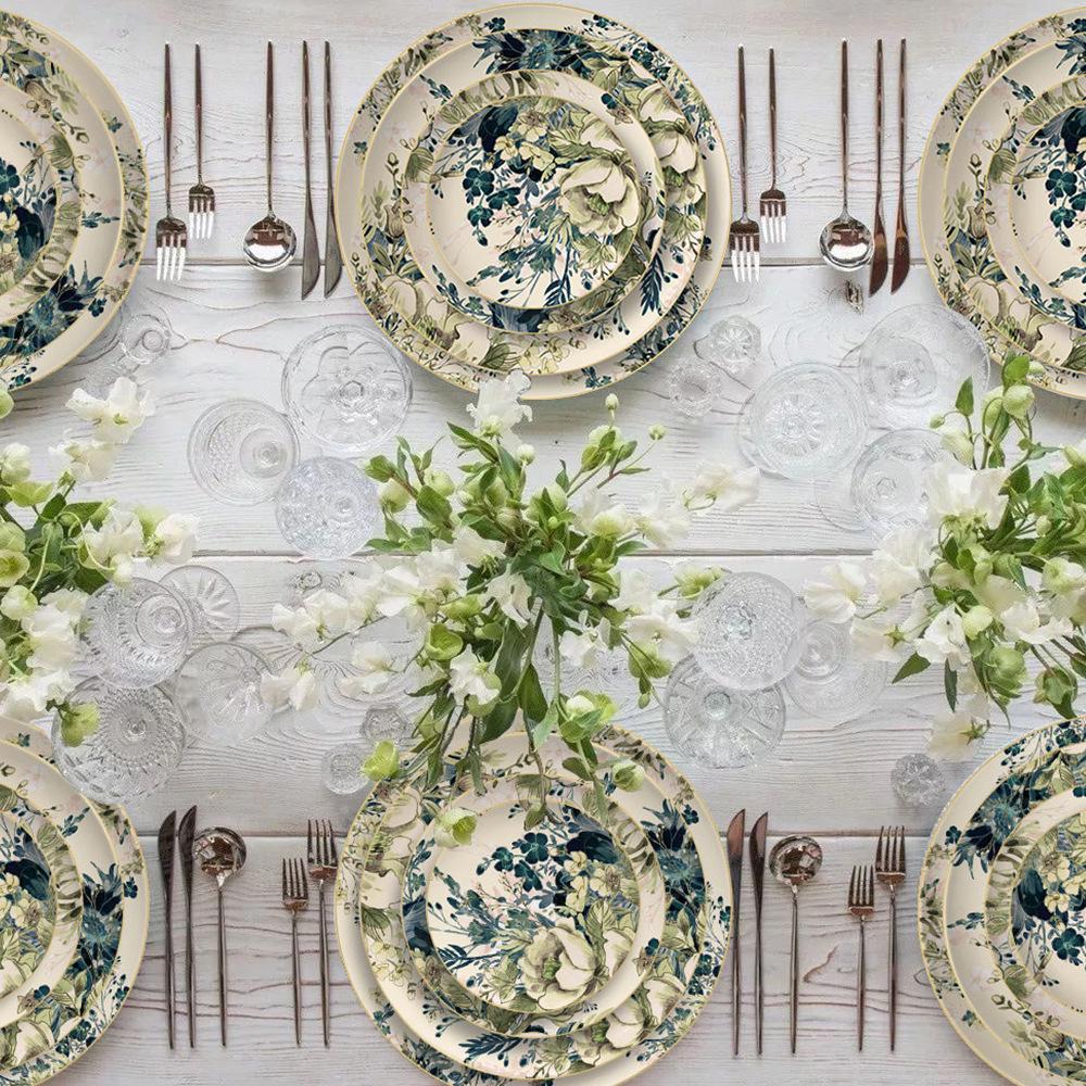 Vintage Ceramic Floral Western Plate, Gold Border, Dessert and Pastry Plate, Bone China Tableware, Dinner Plates, Gift Tracing