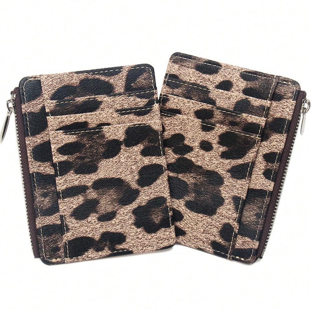 RFID Leopard Print Business Card Holder Large Capacity With Zipper Small Card Bag Credit Card Bank Card Holder