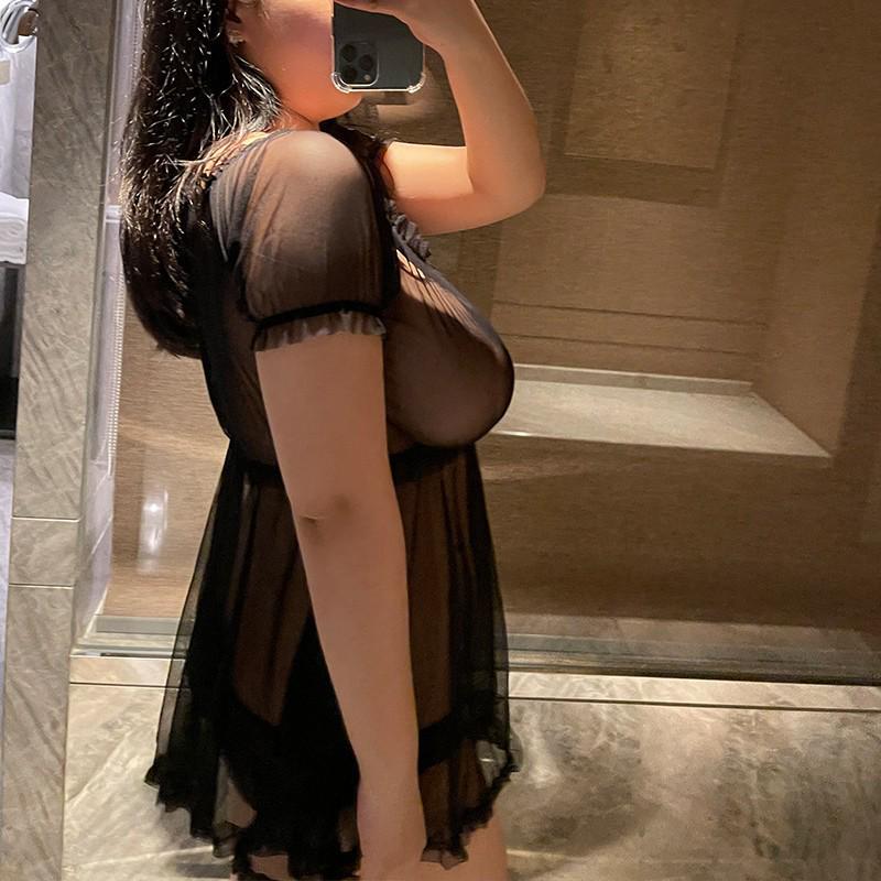 Plus Size Sexy Transparent Mesh Lace Nightgown