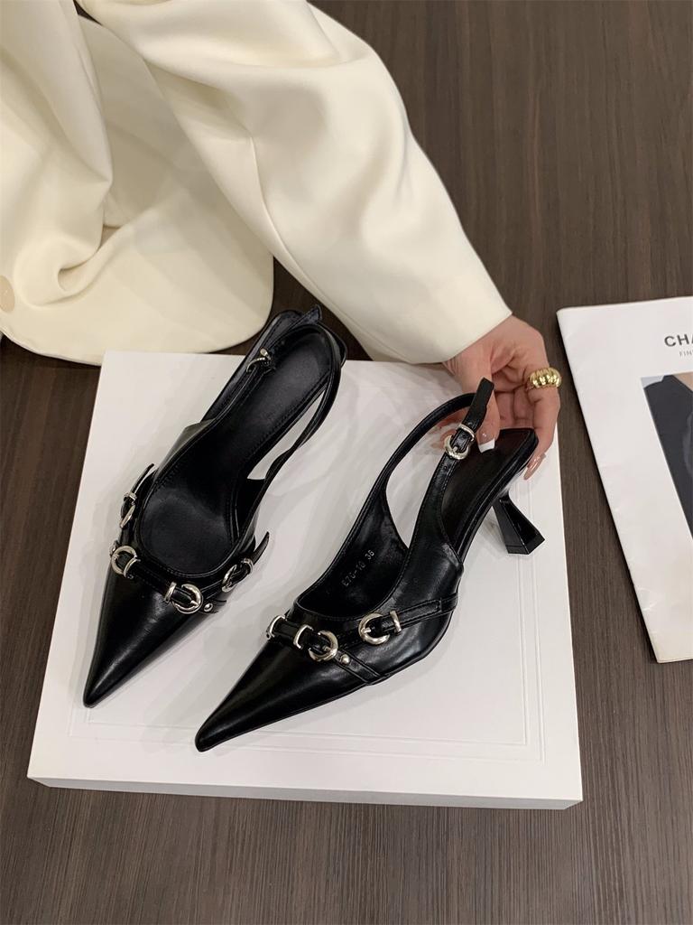 Buckled Heels Sandals Women Pointed Toe Shoes Thin Heels Shoes Mules Sexy Heels For Dress