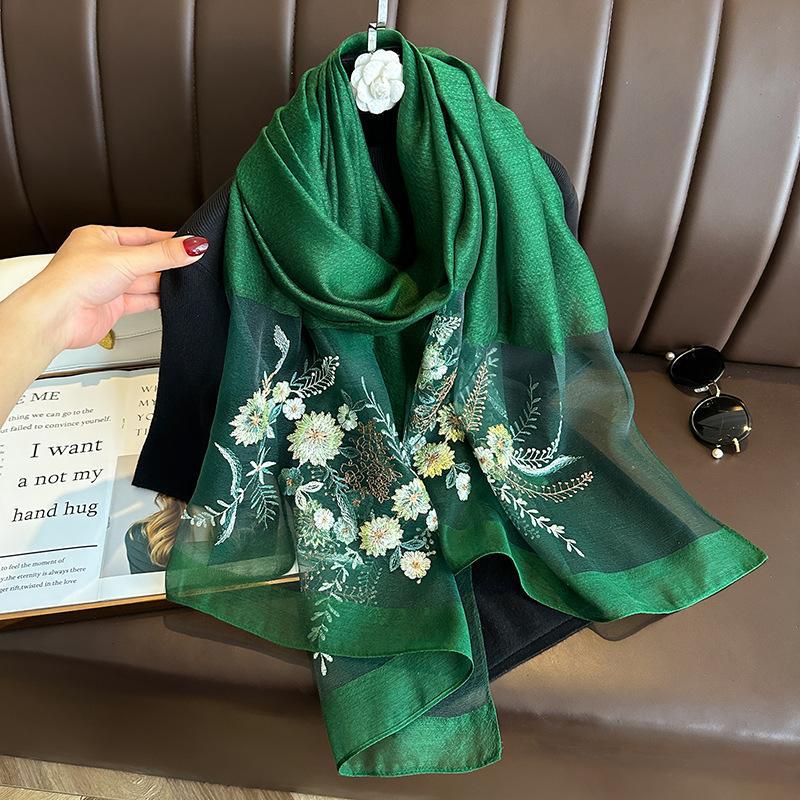 New silk wool scarf Shawls Wraps Women Floral Embroidery Foulard Headkerchief Pashmina Poncho Scarves Headband Hijab Bandana