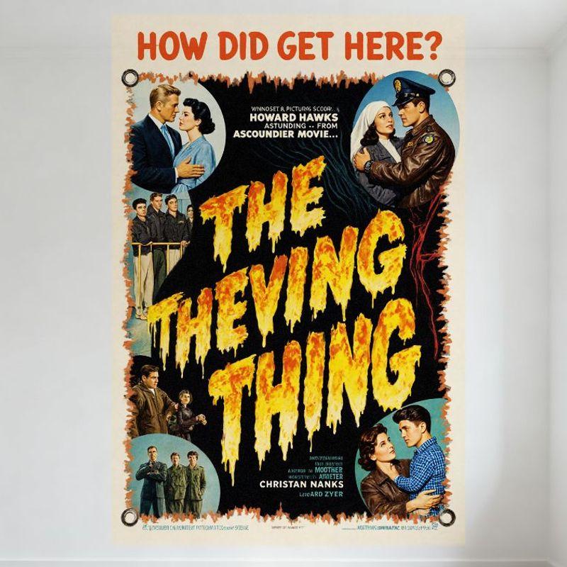 

Vintage The Theving Thing Movie Poster Metal Tin Sign Retro 1950s-60s Style Wall Decor with Dramatic Design for Man Cave Cafe 20x30cm（7.8x11.8inch）
