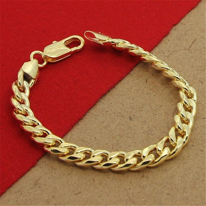 Classic Sterling Silver Hand 6MM Sideways 24K Gold Bracelet For Men & Women Party Charm Jewelry Gift