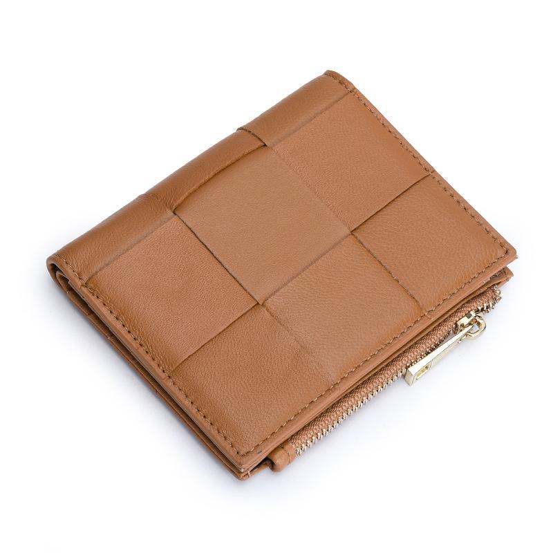 Women's Short Lambskin Woven Wallet: Foldable Card Holder & Zipper Coin Purse (2025)
