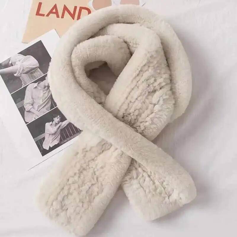 Rex Rabbit Fur Scarf Winter Medium Long fur Scarf Natural Fur Thickened Warm Fur Scarves Neck Warmer Female Real Fur Scarves