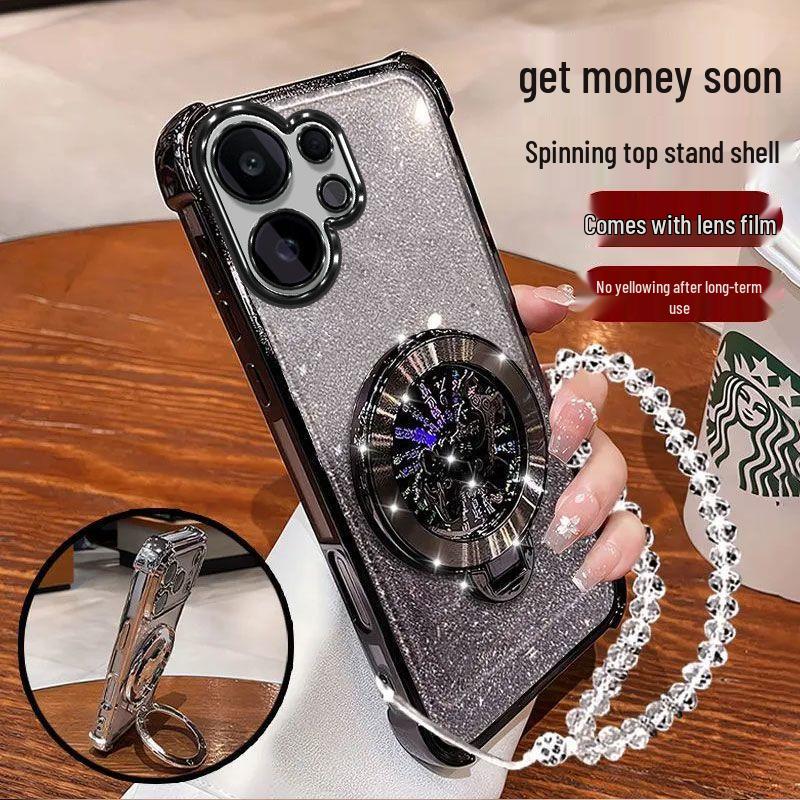 Vivo S50/S30 Glitter Horse Bracket Case: Rotating Stand, Electroplated, Anti-Fall Airbag, Dirt-Resistant, Creative Design