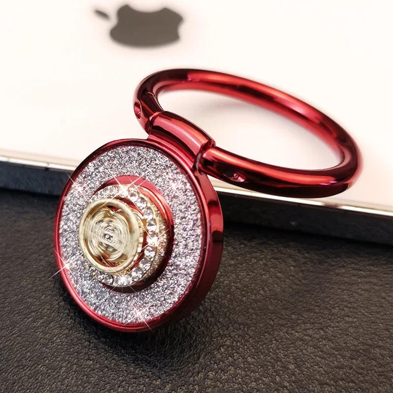 Mobile Phone Holder Ring Buckle Metal Pull Ring Multifunctional Rotating Rhinestone Glitter Powder Phone Case Back Adhesive Type
