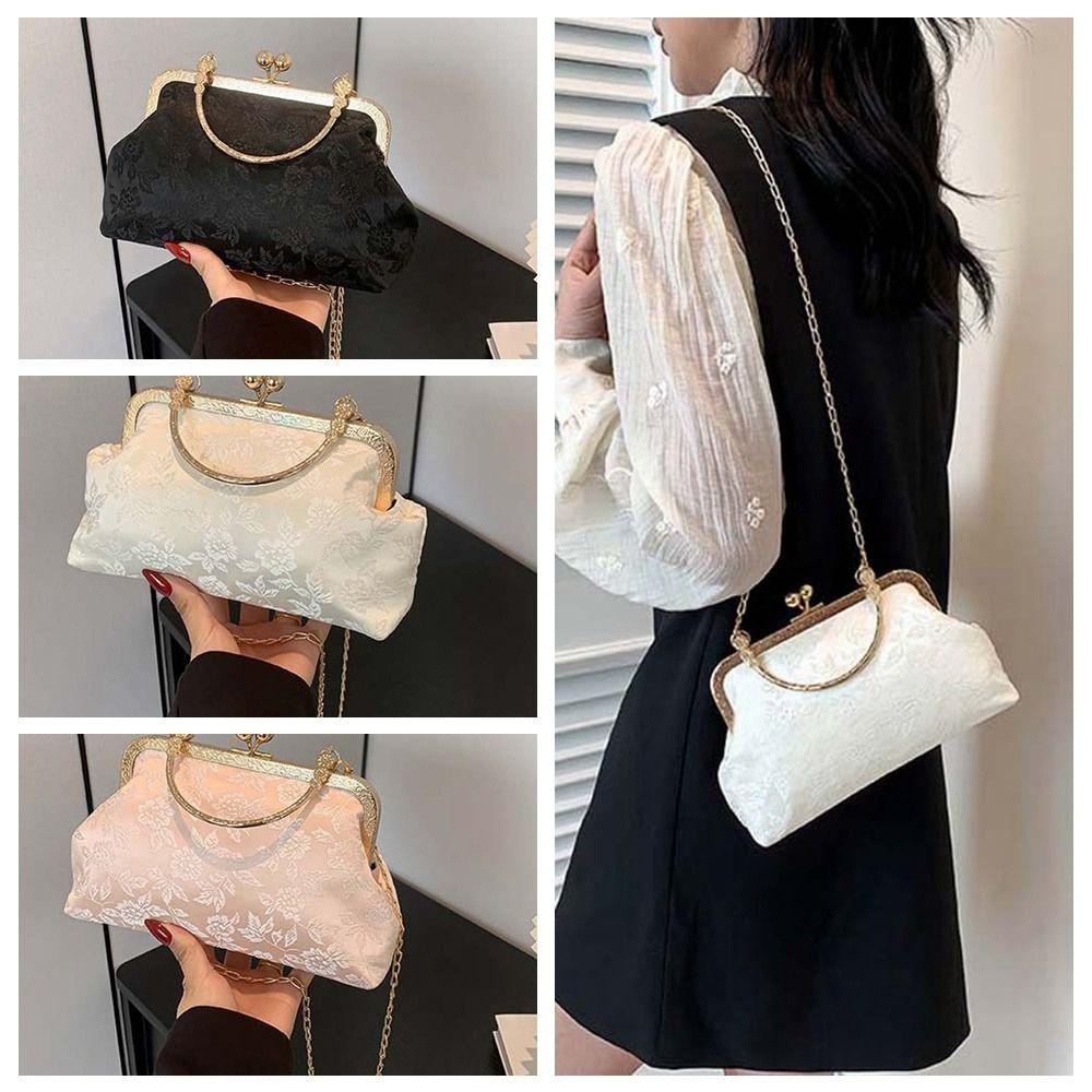 Clasp Frame Embroidery Chinese Style Handbag Purse Large Capacity Hanfu Shell Handbag Polyester Luxury