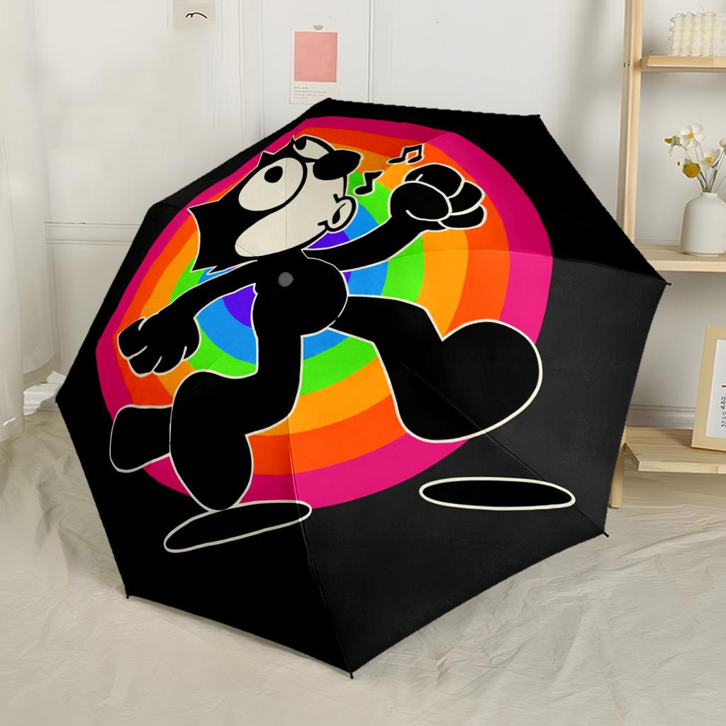 Happy Cat Icon Design Automatic Umbrella Retractable Design with 8-Rib Durability Sturdy Construction All-Season Umbrella for Travel Fashion Lovers