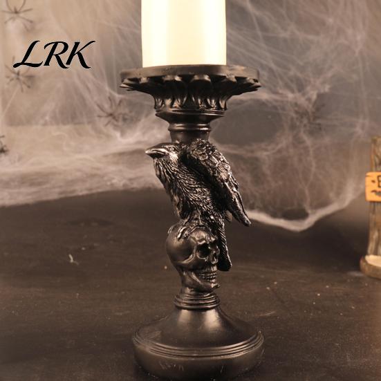Driedimensionale Schedel Decoratie Halloween Kandelaars Houder Decoratie, Gotische Raaf Kandelaars Houder, Mat Zwart Spookachtige Taper Stand voor Tafelblad