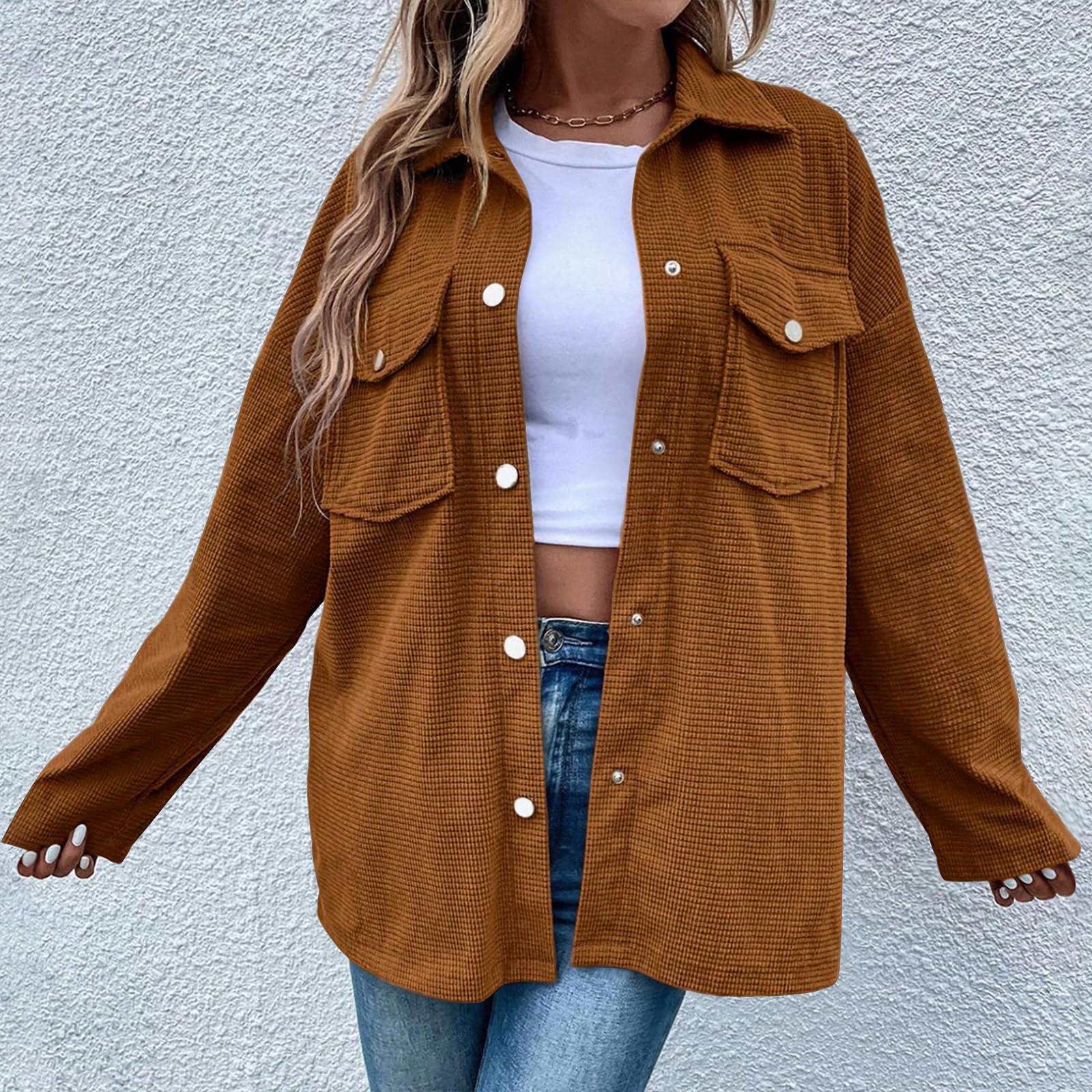 

Женское повседневное однотонное пальто с карманами и длинными рукавами с лацканами XL оранжевый