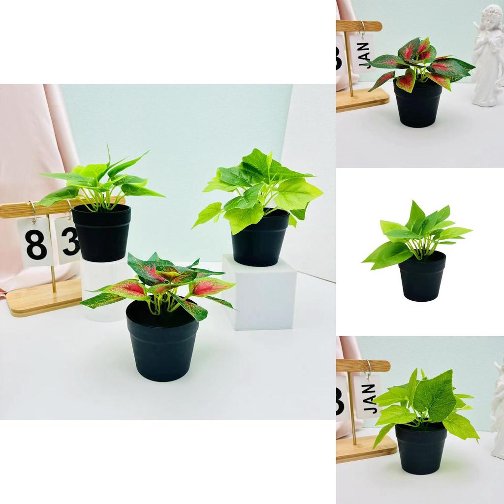 Mini Plastic Green Plant Pot With Realistic Foliage For Home Office Decor