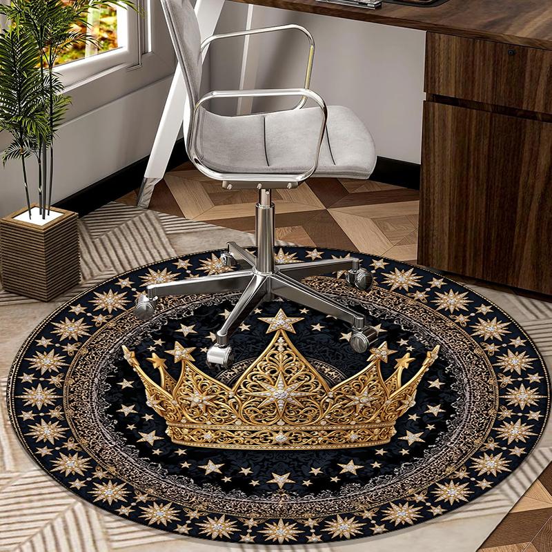 Royal Crown Stars Round Carpet Chair Cushion Round Entryway Rug, Soft Round Rugs for Living Room, Bedroom, Circle Carpet Decor Gifts
