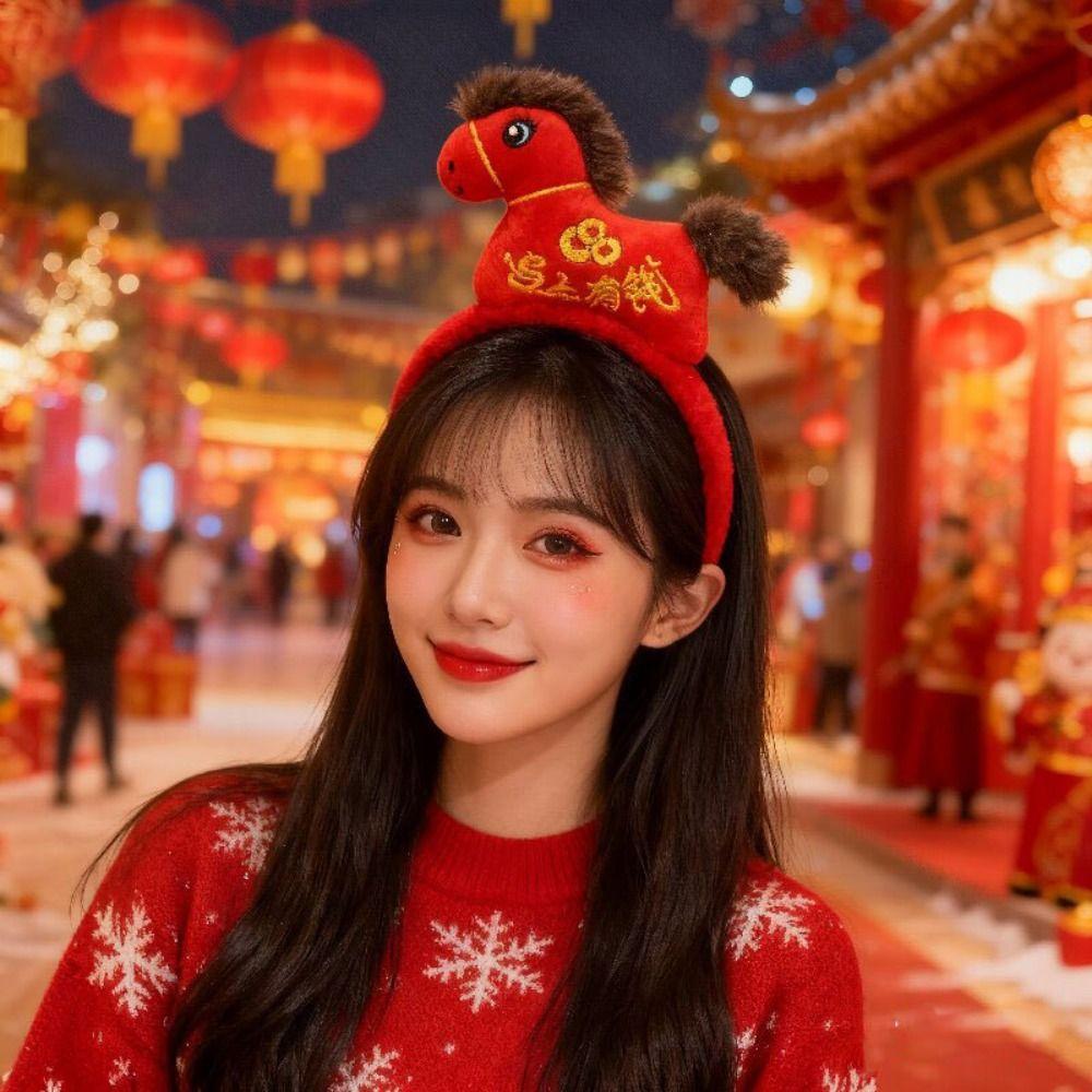 Fluffy Plush Horse Year Zodiac Hair Accessories Cute Children Headwear  Festival Decoration