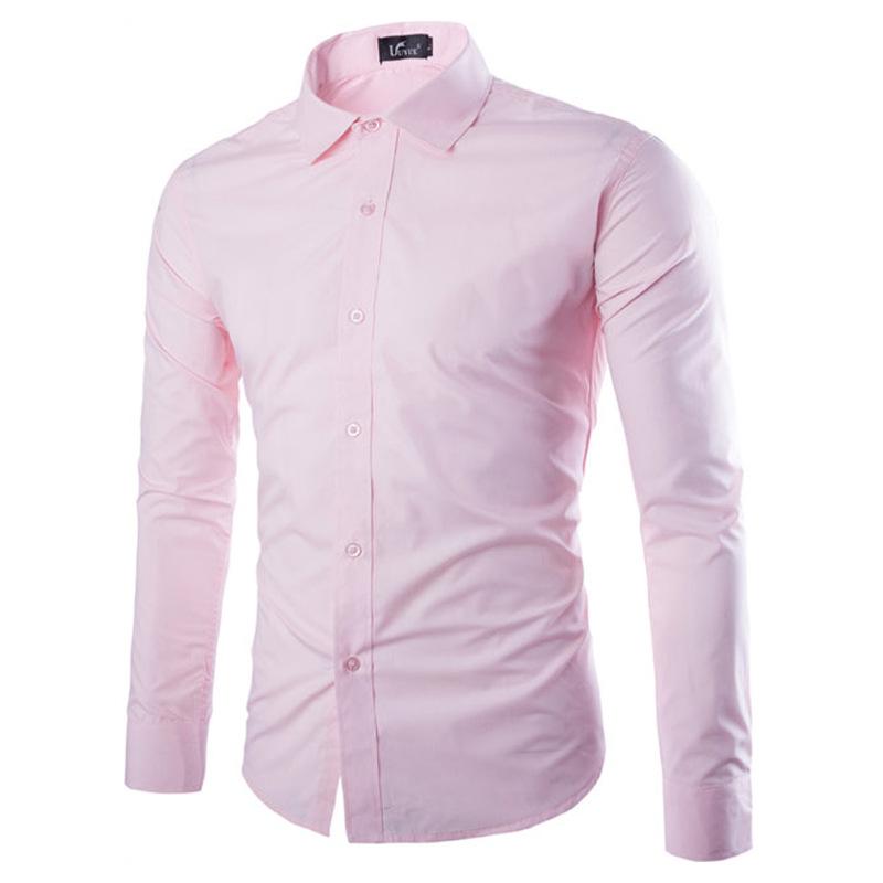 New Men's Fashion Shirt Slim Shirt Hundreds of Solid-coloured Business Casual Long-sleeved Shirt Male
