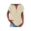Women's Solid Color V-neck Short Sleeve Button Shirt In Breathable Cotton Linen with Washed Wrinkle, Fashionable European/American Style