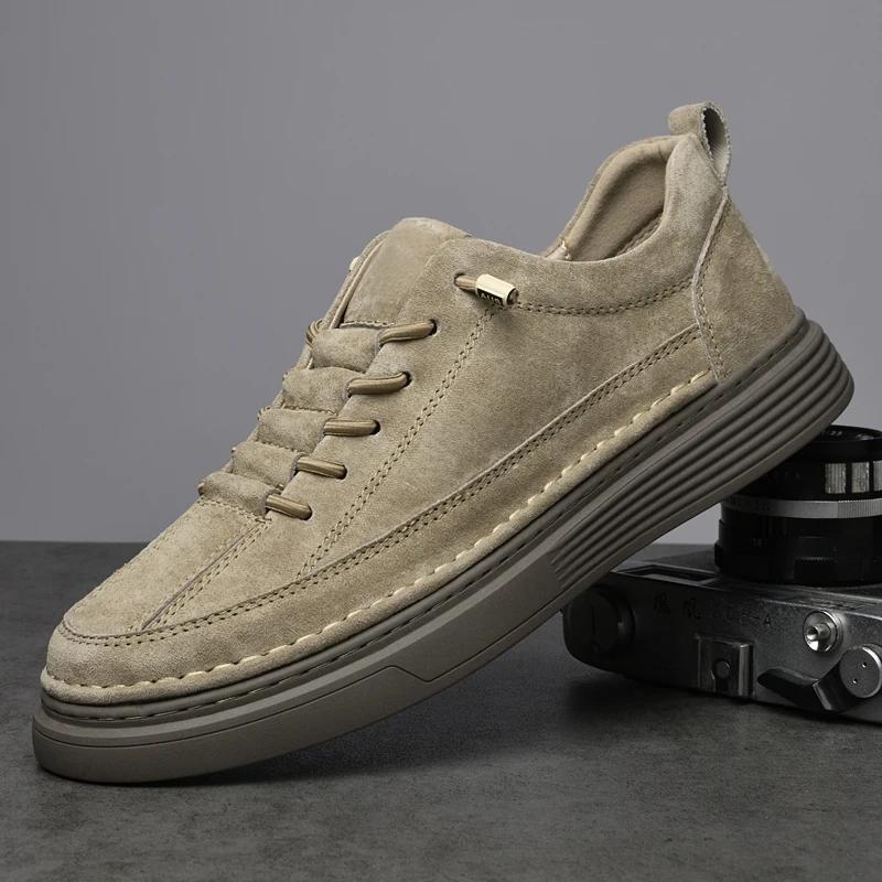 Fashion 2025 New Men Genuine Leather Outdoor Walking Shoes Casual Leather Flat Designer Oxford Shoes Youth Fashion Antiskid Board Shoes