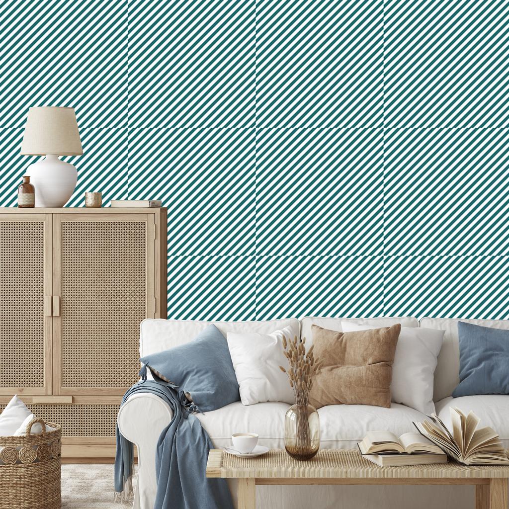 Turquoise and light gray striped wallpaper for living room and bedroom 50x1000