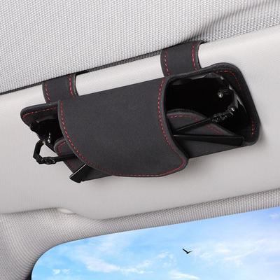Multifunction Car Sunglasses Holder Case Leather Magnetic Glasses Clip Car Interior