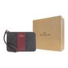 Coach Corner Zip Monogram Canvas And Leather Wristlet Clutch Coin Purse Women Wristlet Dark-Brown Red 58035-IMRVQ