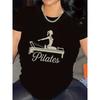 Damen Pilates Grafikprint T-Shirt Lässiges Kurzarm Fitnessstudio Workout Top