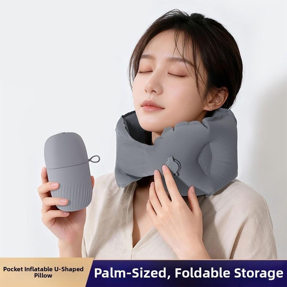 Breathable U-shaped Neck Pillow with Storage Box Comfortable Inflatable Travel Pillow Easy To Carry Soft Ring Neck Pillow Travel
