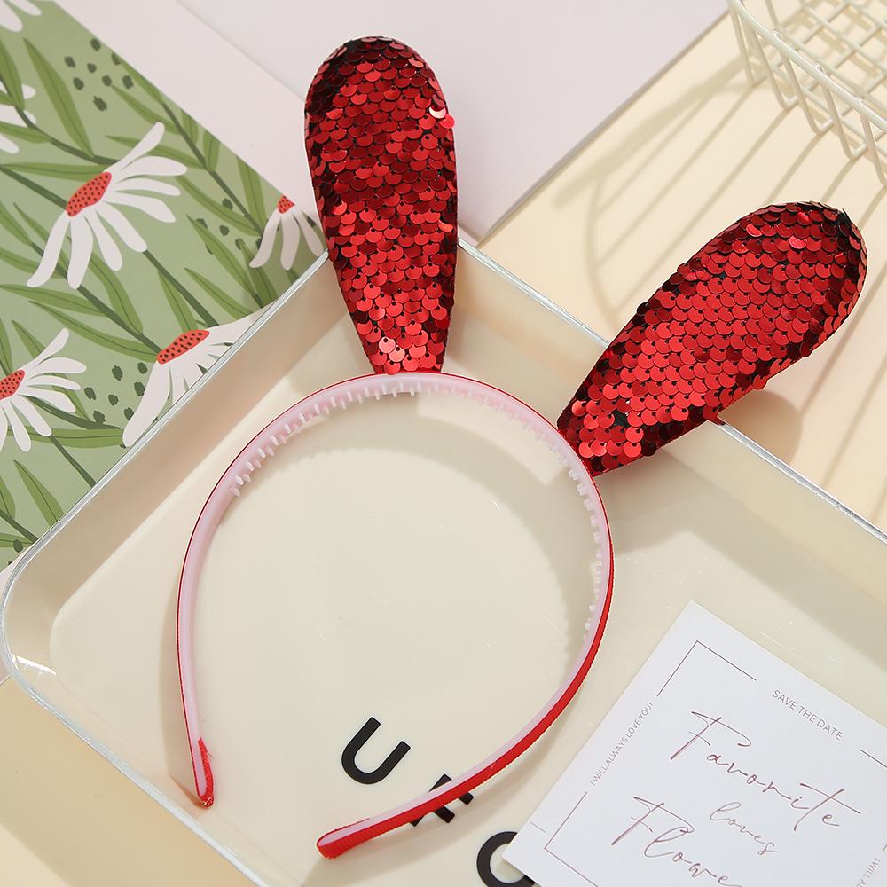Rabbit Ears Headband Glitter Sequin rabbit Hairbands Shiny Headband Hair Metal Hoop Hair Party Decoration