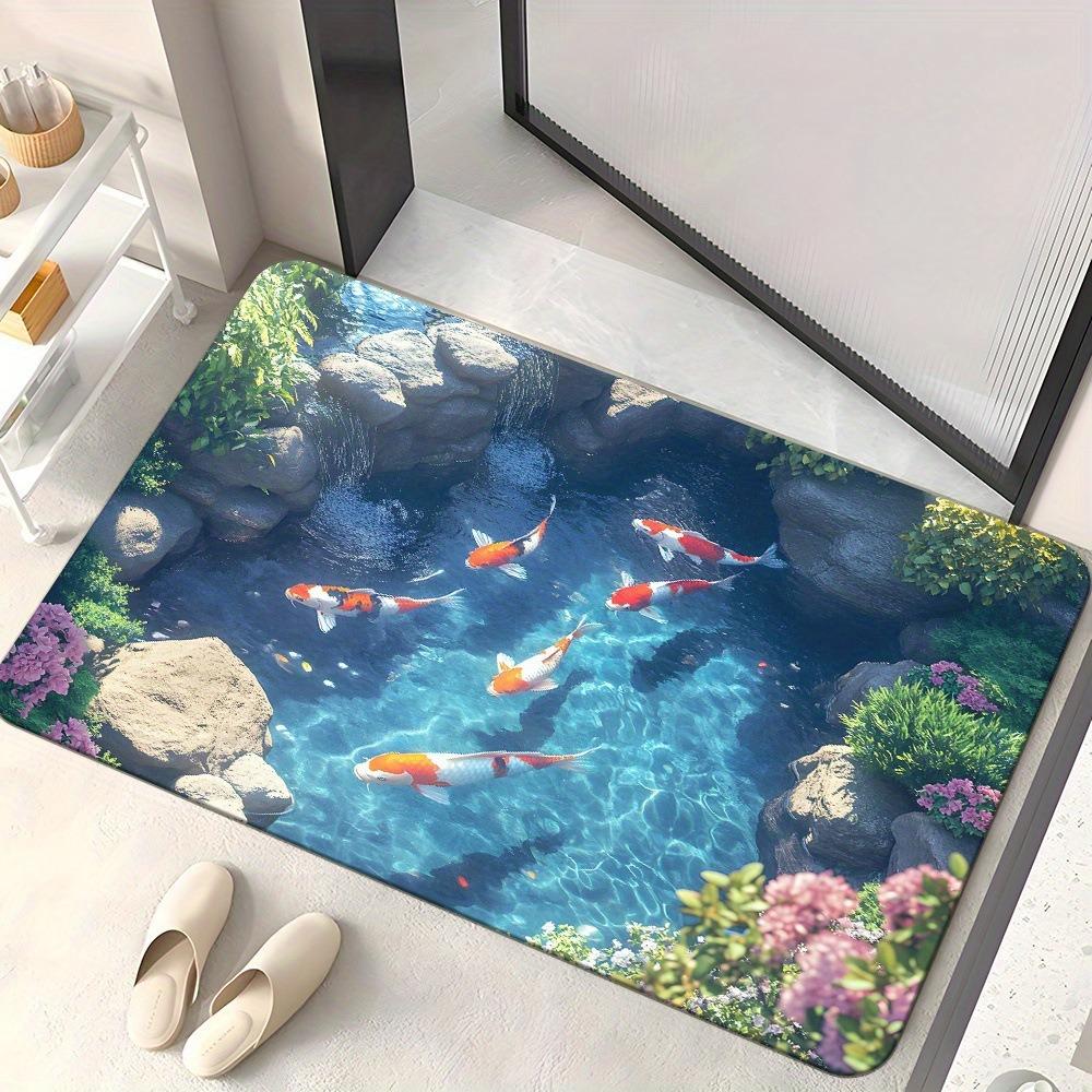 40*60cm, 60*90cm, 50*80cm, 80*120cm, 3D koi fish bath mat, flannel material, suitable for bathroom, bedroom, living room entrance, bathroom floor mat