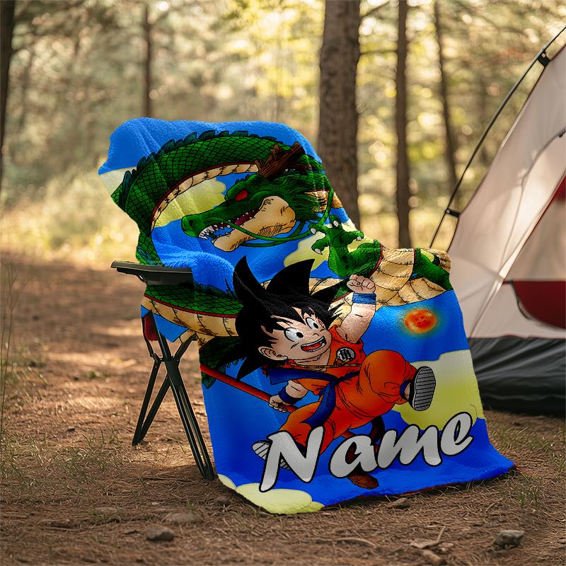 Coperta Personalizzata con Nome - Design Stampa Dragon Ball, Coperta per Divano, Letto, Viaggio, Campeggio - Morbida e Calda, Ottimo Regalo
