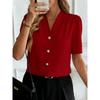 Women's New Summer V-neck Fashion Button Casual Business Short-sleeved Shirt