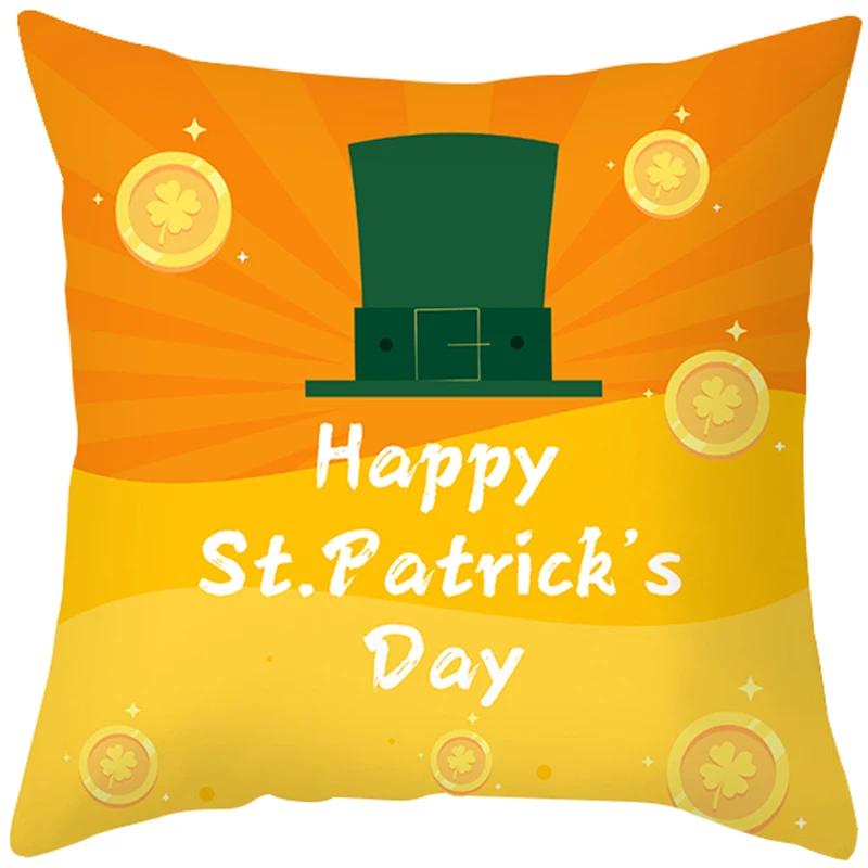 St. Patrick'S Day Pillow Case Green Cartoon Letter Four-Leaf Clover Sofa Cushion Cover Ireland National Day Pillow Cover