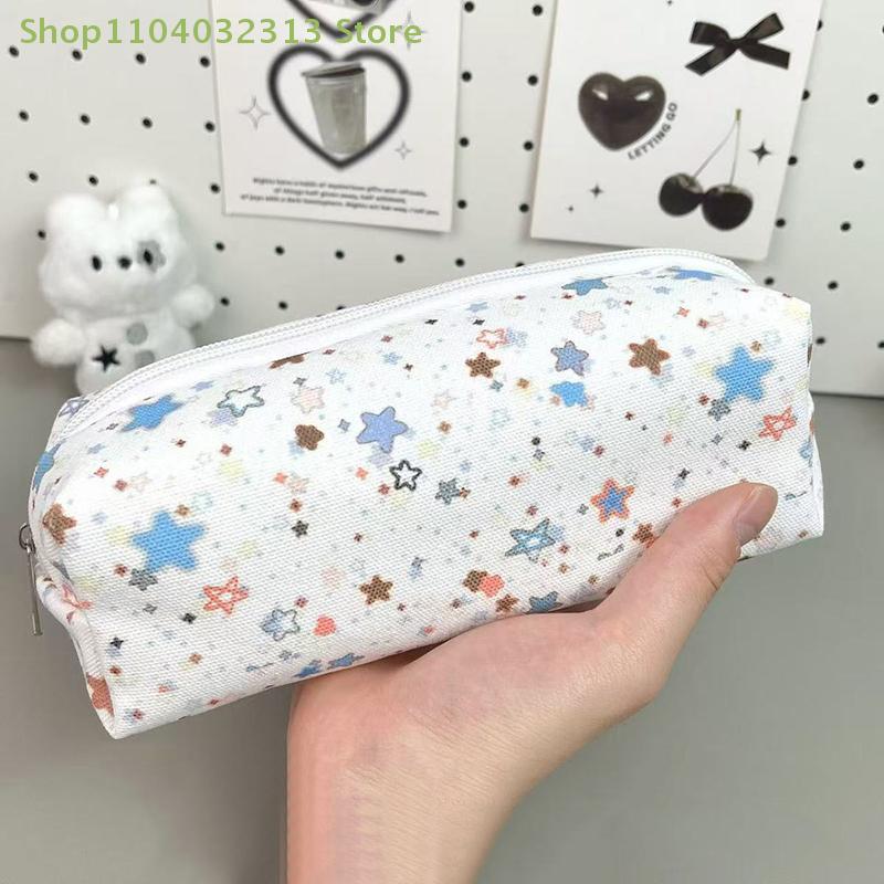 Canvas Star Multifunctional Stationery Bag - Large Capacity Pen Bag Pencil Case Portable Cosmetic Clutch Bag for Gifts