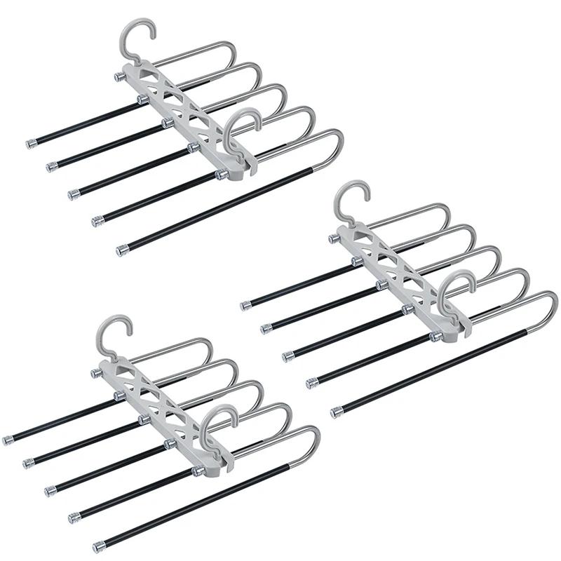 5 Layers Folding Magic Pants Hanger Stainless Steel Antislip Clothes Trousers Scarf Storage Rack Closet Wardrobe Organizers
