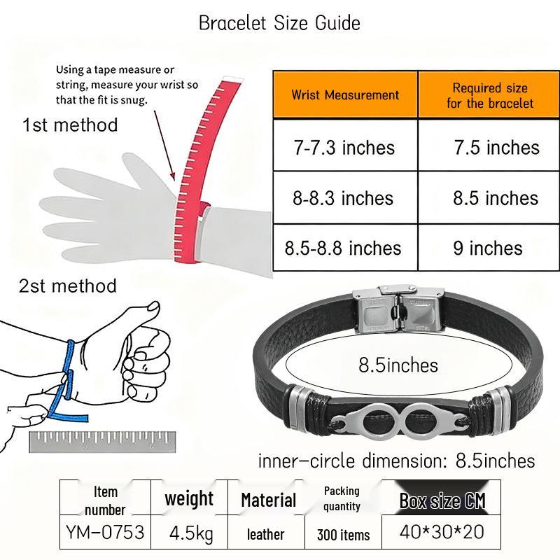 OPK Men's Trendy Leather Bracelet with Stainless Steel Infinity Design