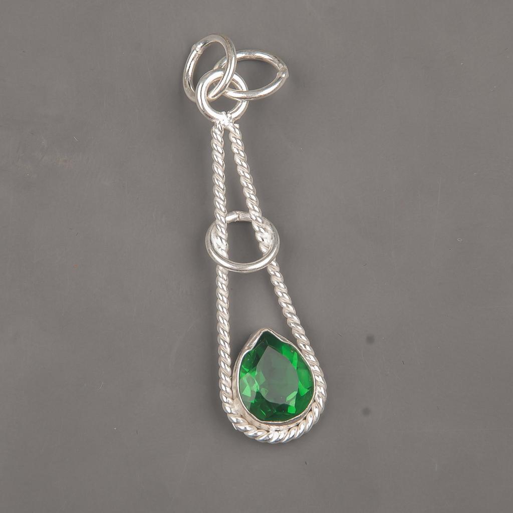 Green Emerald Gemstone Handmade Boho Jewelry, Attractive Pendant For Gift, 925 Sterling Silver Pendant For Wedding Gift