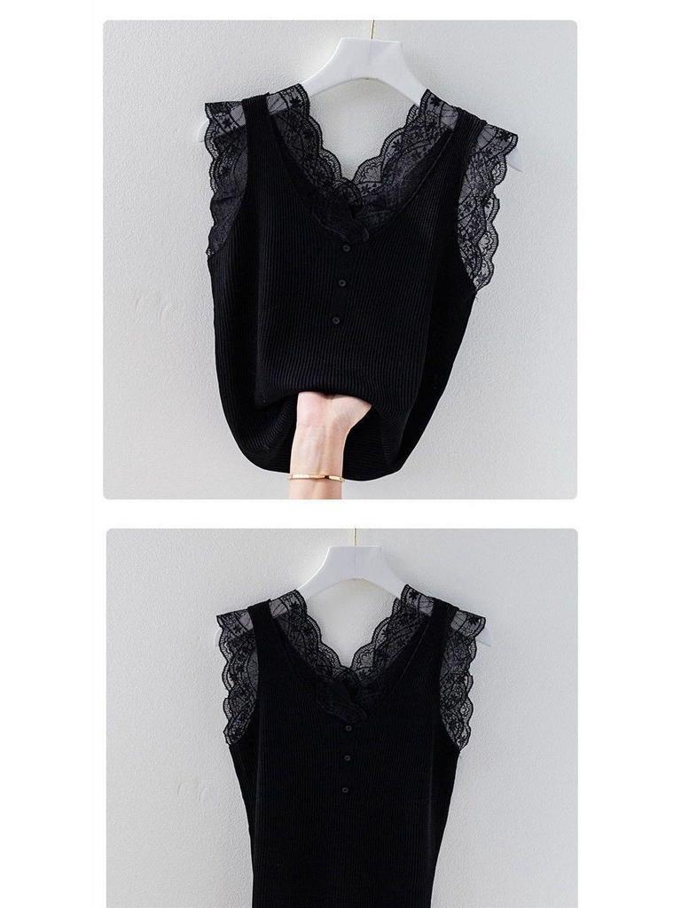 Spring/Summer Women's Plus Size Lace Camisole - Loose Fit, Sleeveless Ribbed Tank Top
