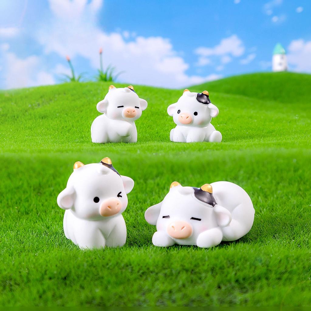 6Pcs/set Cartoon Mini Cow Animal Miniatures Mini Figures DIY Fairy Garden Decoration Moss Terrarium Micro Landscape