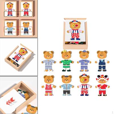 Wooden Bear Dress Up Puzzle Box Toddlers Educational Toy Change Clothes Game