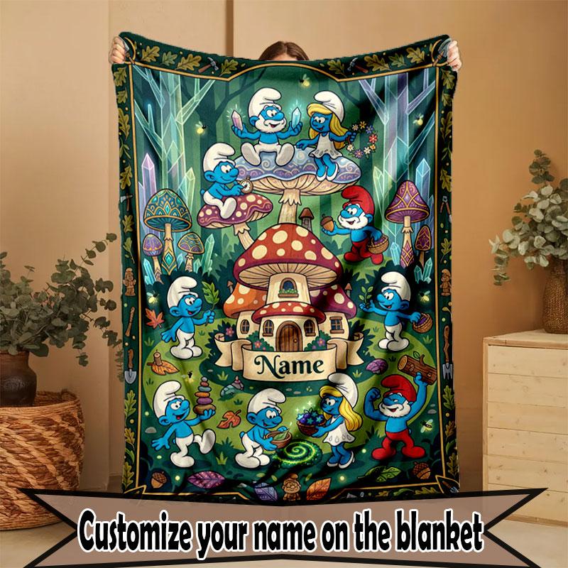 Custom Name Personalized The Smurfs Print Blanket, Home Decor, Bedroom, Sofa, Camping, Couch, Gifts for Birthday Christmas