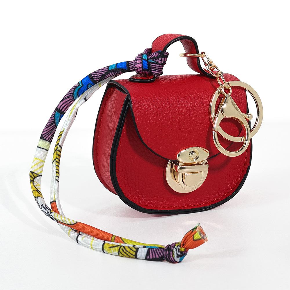 Mini PU Leer Zadel Tasje Bedel Tas Hanger Luxe Schattige Portemonnee Hanger Mode Decor Creatieve Sleutelhanger Cadeau Lippenstift Tas rood