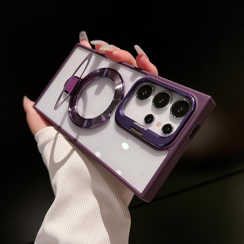 Magnetic Invisible Stand Phone Case for Samsung S24 Ultra, S23 FE, S22 Plus - Transparent Cover