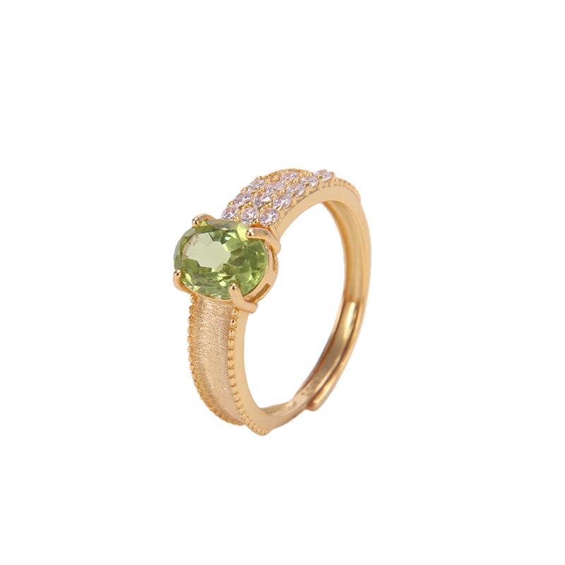 Brushed S925 Silver Ring Inlaid Natural Crystal Fashion Hand Jewelry