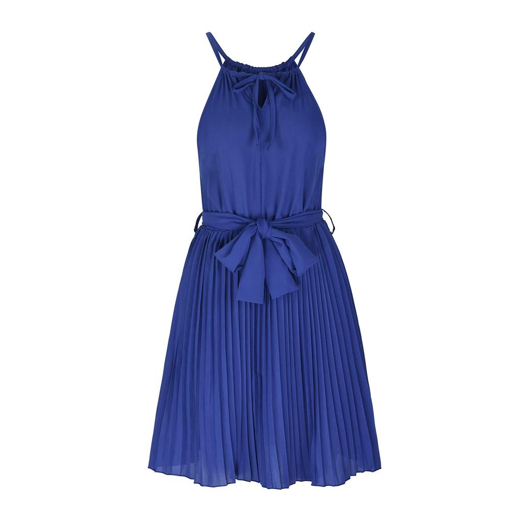Womens Summer Neck Ties Pleated Cocktail Party Color Beach Dress