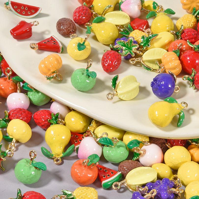 5pcs Three-Dimensional Enamel Fruit Charm Grape Peach Watermelon Alloy Oil Drop Charms For Jewelry Making Supplies DIY Earrings