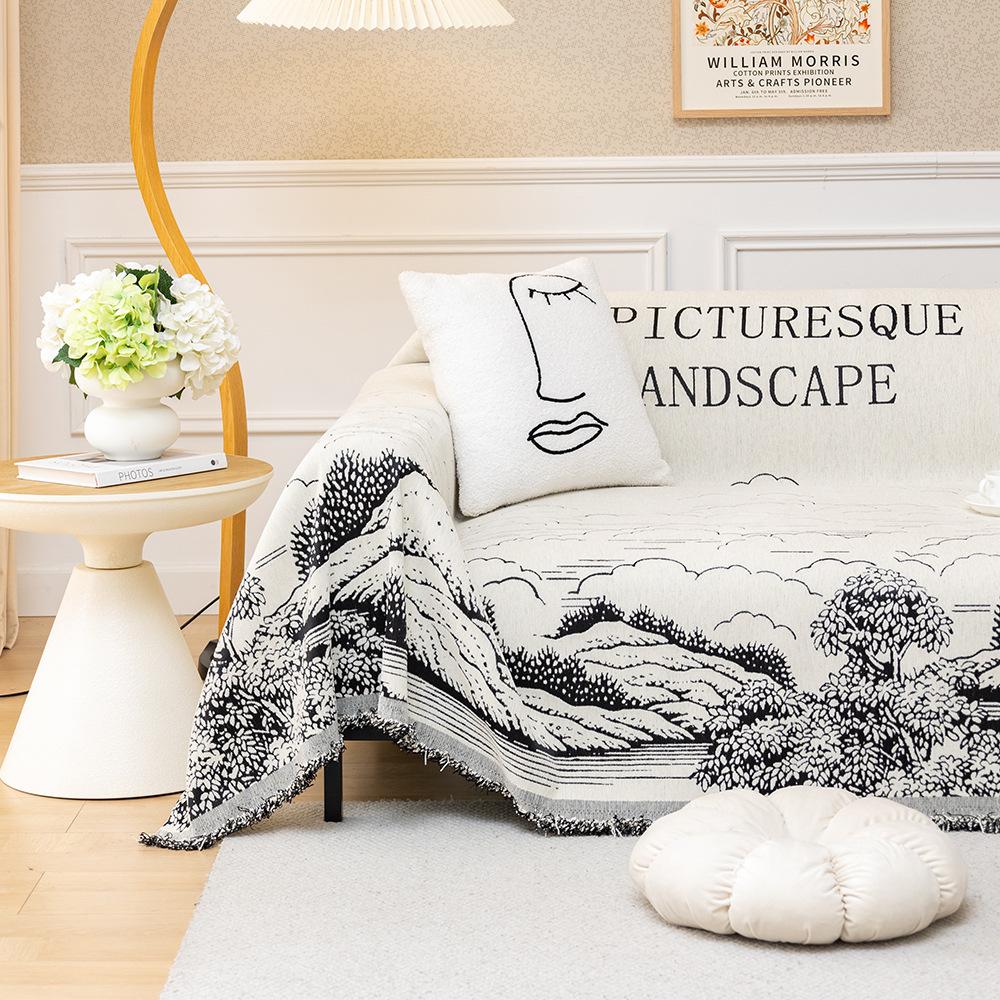 Зимнее утолщенное плюшевое полотенце для дивана Mountain Running Water Full Cover Fabric — фото 5